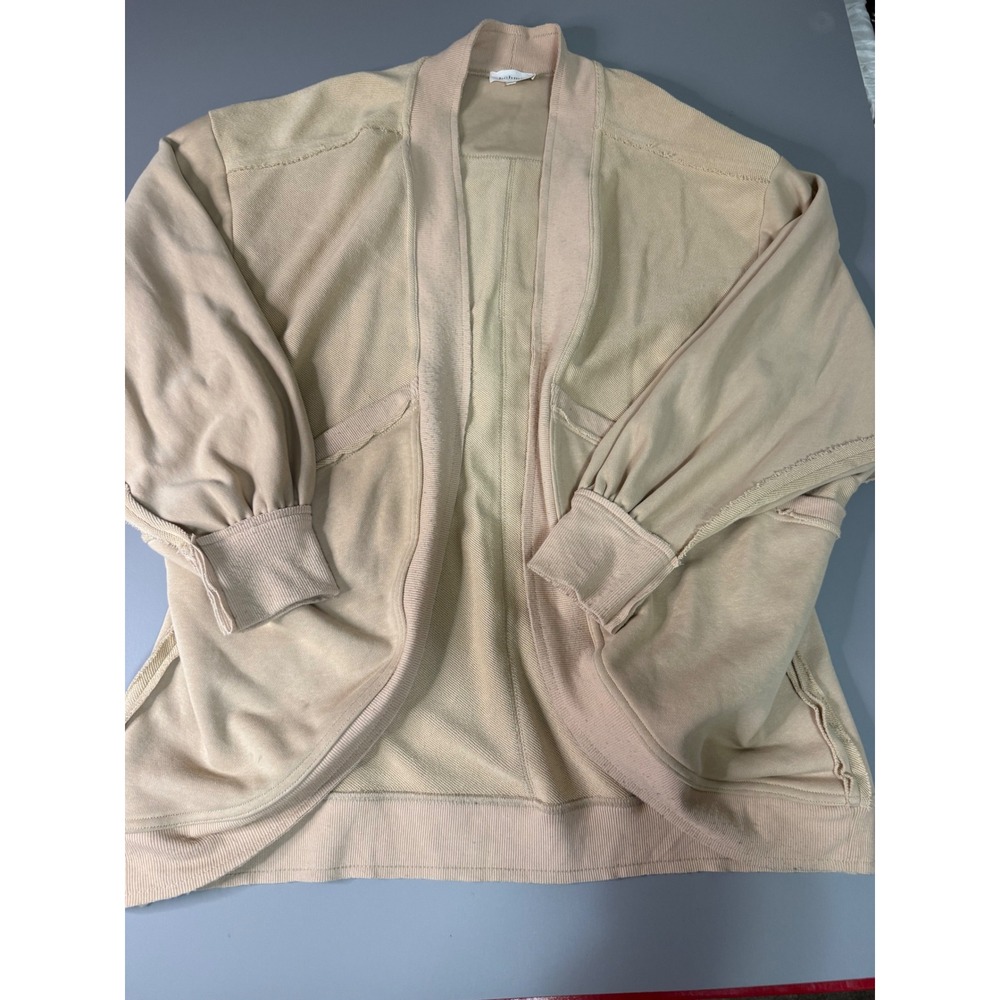 Bohme Women Tan French Terry Open Front Cardigan Balloon Sleeve BHM216 S/M
